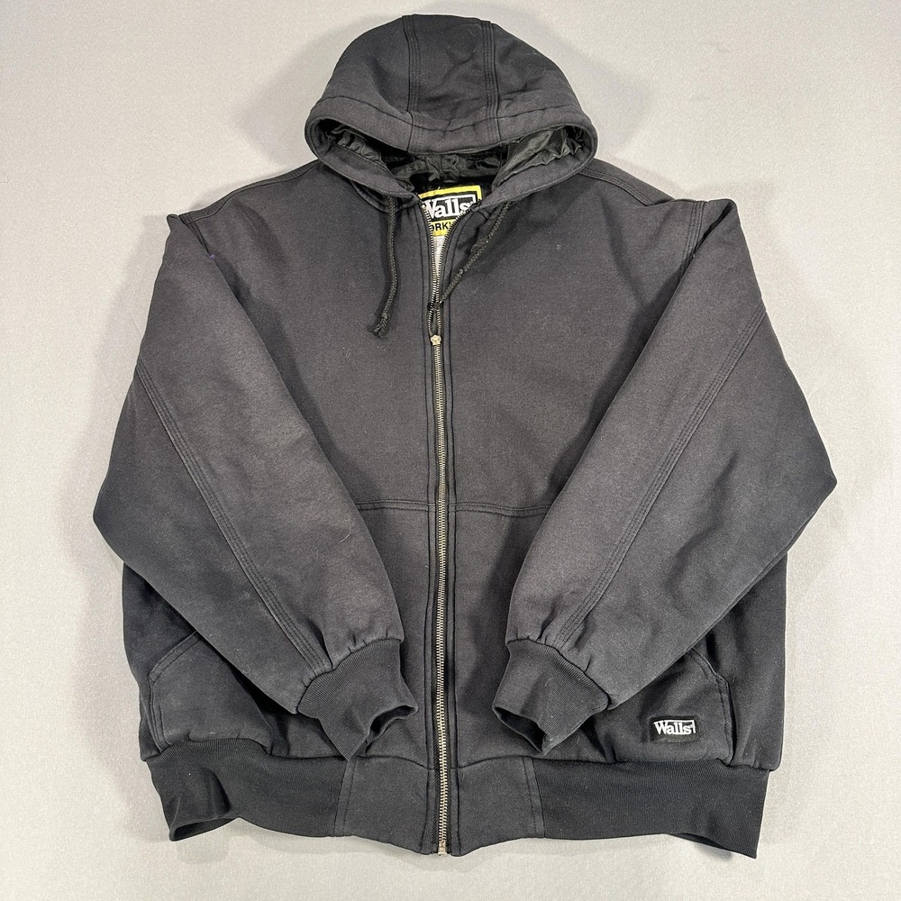 Walls Bomber Jacket Mens XL Black Canvas Hooded Insulated‎ Full Zip Workwear